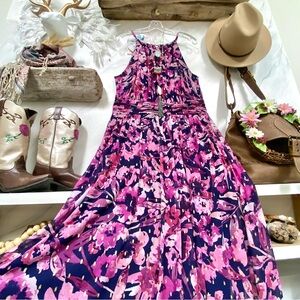 Stunning floral maxi boho dress w gold leaf accents shabby chic vibe